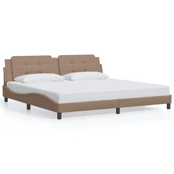 vidaXL Estrutura de cama sem colch&atilde;o Zadar 200x200 cm couro artificial cappuccino