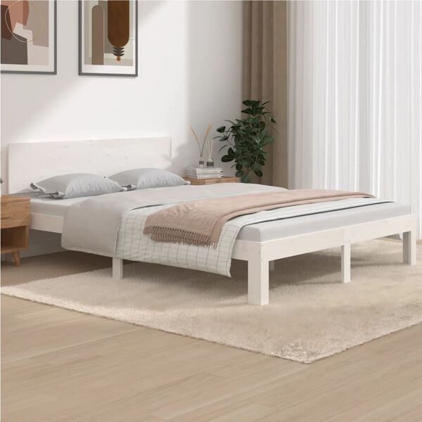 vidaXL Estrutura de cama 140x190 cm pinho maci&ccedil;o branco