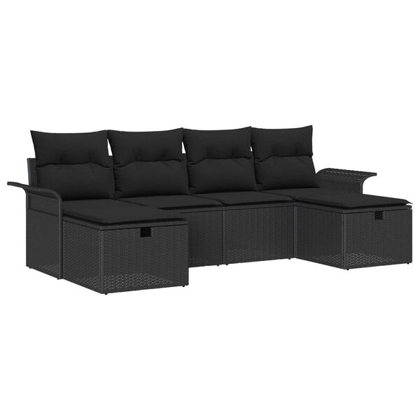 vidaXL Conjunto de Sof&aacute; de Jardim com almofada 6 pcs Preto vime PE
