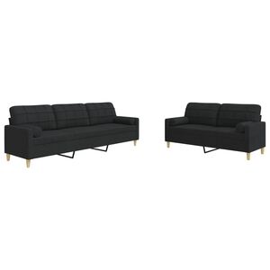 vidaXL 2 pcs conjunto de sof&aacute;s com almofadas decorativas tecido preto