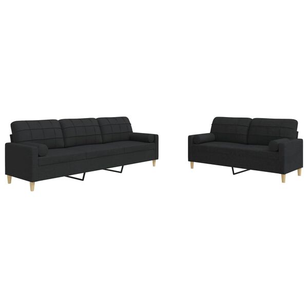 vidaXL 2 pcs conjunto de sof&aacute;s com almofadas decorativas tecido preto