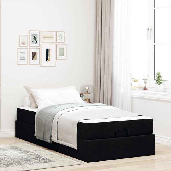vidaXL Estrutura de cama com colch&atilde;o com colch&atilde;o 2 pcs Preto tecido
