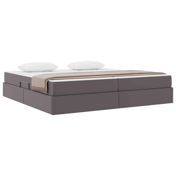 vidaXL Cama com arruma&ccedil;&atilde;o e colch&atilde;o com colch&atilde;o 2 pcs Cinzeto Couro