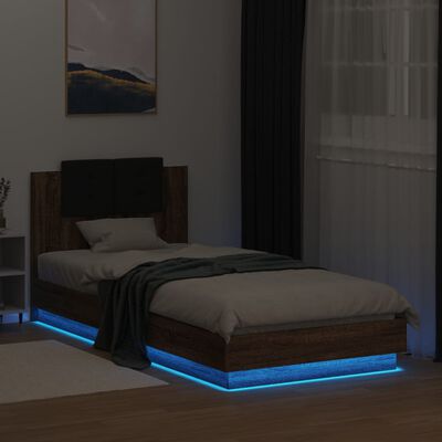 vidaXL Estrutura cama cabeceira/luzes LED 90x200 cm carvalho castanho