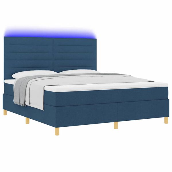 vidaXL Cama Box Spring LED com colch&atilde;o Azul 180 x 200 cm tecido