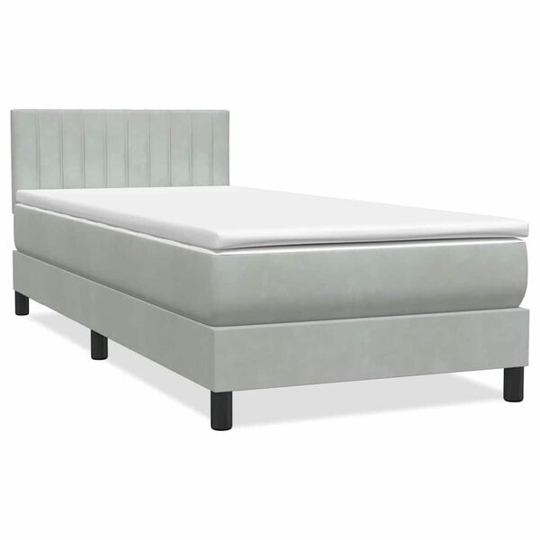 vidaXL Cama box spring c/ colch&atilde;o e LED 100x220 cm veludo cinza-claro