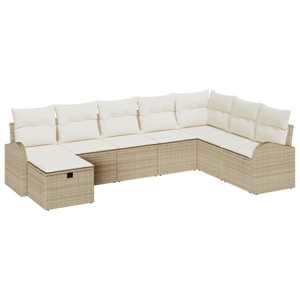vidaXL Conjunto de Sof&aacute; de Jardim 8 pcs Bege Rattan Sint&eacute;tico