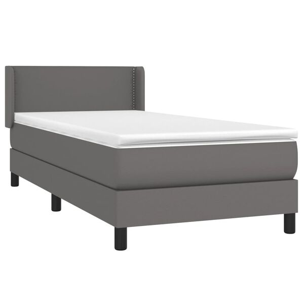 vidaXL Cama com molas/colchão 90x200 cm couro artificial cinzento