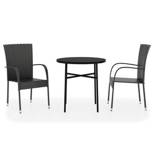 vidaXL 3 pcs conjunto de jantar para jardim vime PE preto