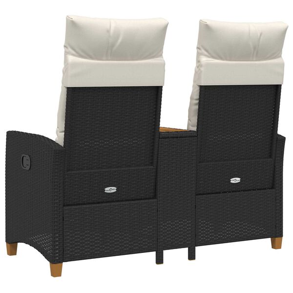 vidaXL Banco reclin&aacute;vel com mesa Preto e Branco Creme vime PE