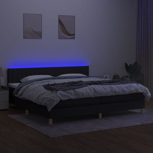 vidaXL Cama box spring c/ colch&atilde;o e LED 200x200 cm tecido preto