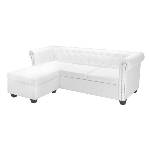vidaXL Sof&aacute; Chesterfield em L Couro Artificial Branco
