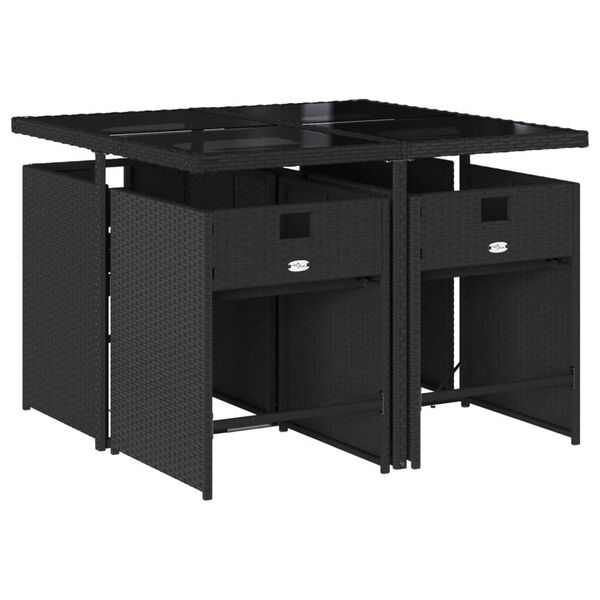 vidaXL 5 pcs conjunto de jantar p/ jardim c/ almofad&otilde;es vime PE preto