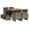 vidaXL 9 pcs conjunto de jantar p/ jardim c/ almofad&otilde;es vime PE cinza