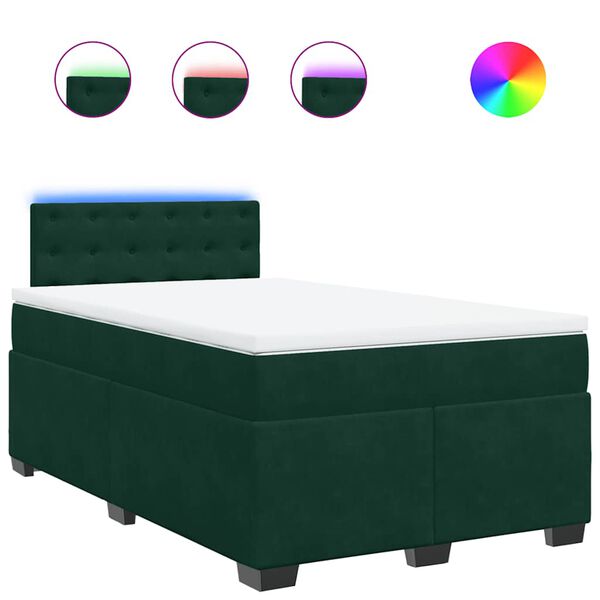 vidaXL Cama boxspring com colch&atilde;o 120x200 cm veludo verde-escuro