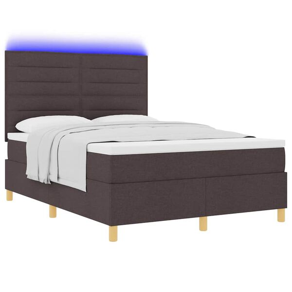 vidaXL Cama Box Spring LED Marrom Escuro 160 x 200 cm tecido