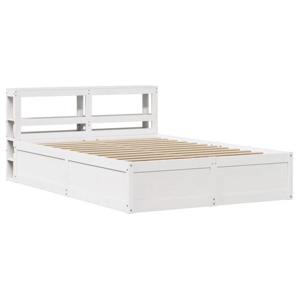 vidaXL Estrutura de cama com cabeceira 140x200 cm pinho maci&ccedil;o branco