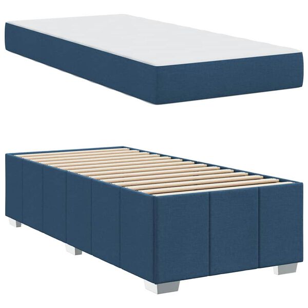 vidaXL Estrutura da Cama com colch&atilde;o Azul 120 x 190 cm tecido