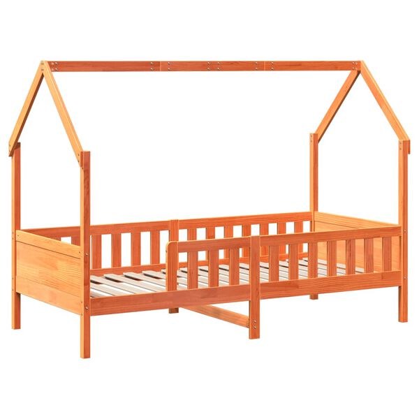 vidaXL Cama infantil formato casa 80x200 cm pinho maci&ccedil;o castanho-mel
