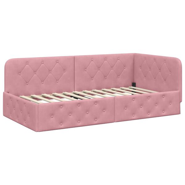 vidaXL Estrutura de Cama de Canto Rosa 90 x 190 cm Veludo