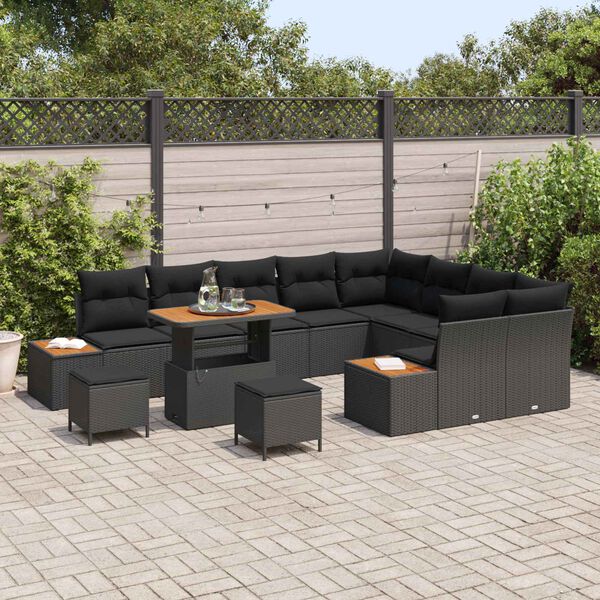 vidaXL Conjunto de Sof&aacute; de Jardim 12 pcs Preto Rattan Sint&eacute;tico