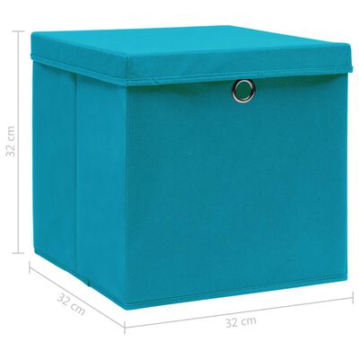 vidaXL Caixas de arrumação com tampas 4pcs 32x32x32cm tecido azul-bebé
