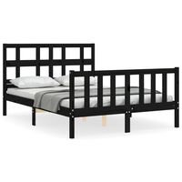 vidaXL Estrutura de cama com cabeceira 140x190 cm madeira maciça preto