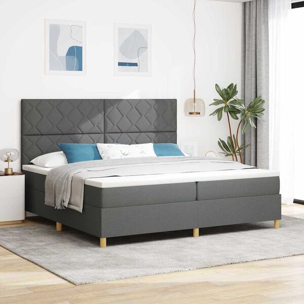 vidaXL Cama Box com colchão Cinzento escuro 200 x 200 cm tecido