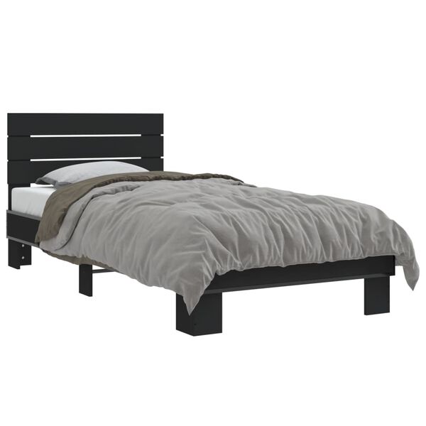 vidaXL Estrutura de cama 100x200 cm derivados de madeira/metal preto