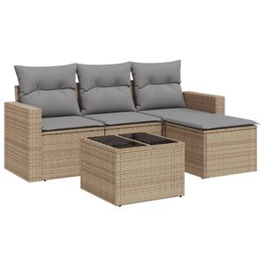 vidaXL 5 pcs conjunto de sof&aacute;s p/ jardim com almofad&otilde;es vime PE bege