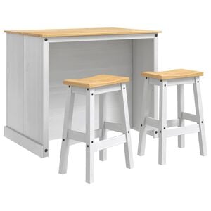 vidaXL Conjunto de Ilha de Cozinha 3 unid. Branco e Cera de Mel