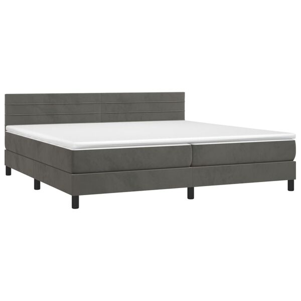 vidaXL Cama box spring c/ colch&atilde;o/LED 200x200cm veludo cinzento-escuro