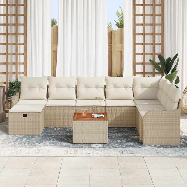 vidaXL Conjunto de Sofá de Jardim 9 pcs Bege Rattan Sintético
