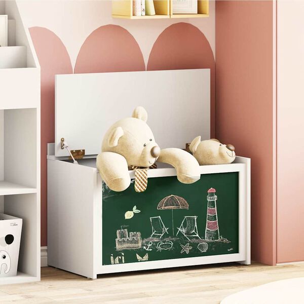 vidaXL Caixa com armazenamento e frente de quadro negro ROROS Branco