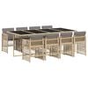vidaXL 9 pcs conj. jantar jardim c/ almofad&otilde;es vime PE bege misturado