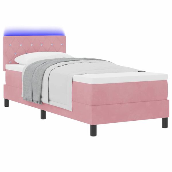 vidaXL Cama Box Spring LED com colch&atilde;o com led Rosa 80 x 200 cm Veludo