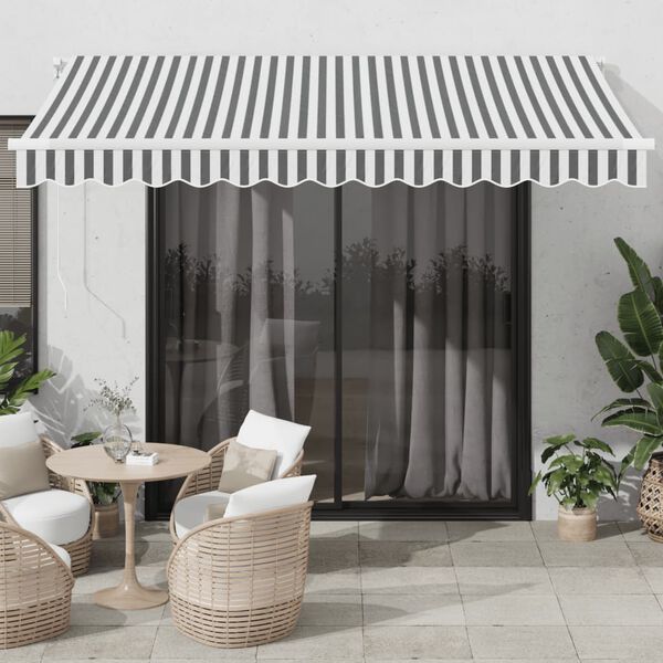 vidaXL Toldo retr&aacute;til manual com luzes LED 350x250 cm antracite/branco