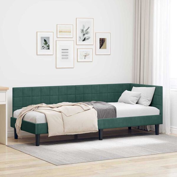 vidaXL Estrutura de Cama de Canto Verde Escuro 80 cm x 200 cm Veludo