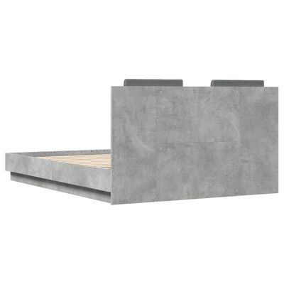 vidaXL Estrutura cama c/ cabeceira/luzes LED 120x190 cm cinza cimento