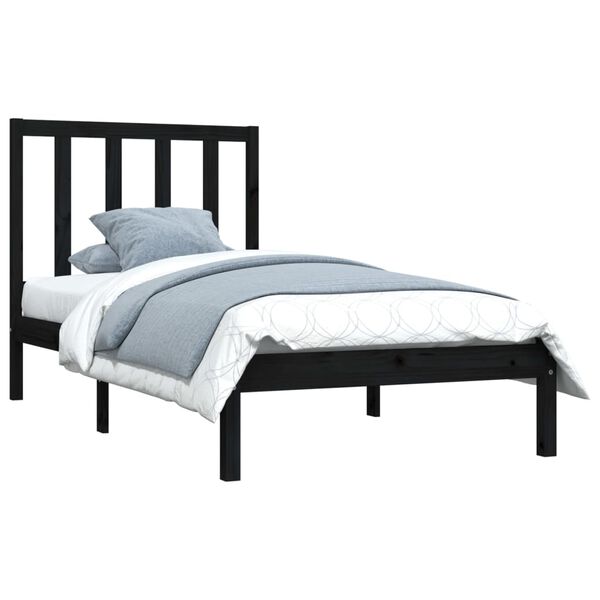 vidaXL Estrutura de cama pequena solteiro 75x190 cm pinho maciço preto