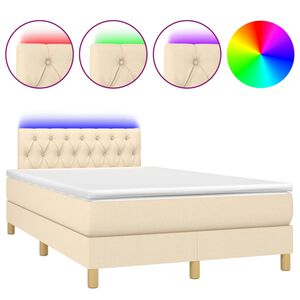 vidaXL Cama box spring c/ colch&atilde;o e LED 120x200 cm tecido cor creme