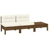 vidaXL 3 pcs conjunto lounge jardim c/ almofad&otilde;es creme pinho maci&ccedil;o
