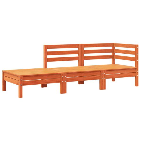 vidaXL Sofá de jardim com almofadões e apoio de pés pinho maciço