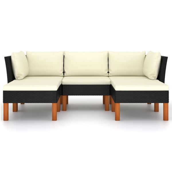 vidaXL 5 pcs conjunto lounge de jardim c/ almofad&otilde;es vime PE preto