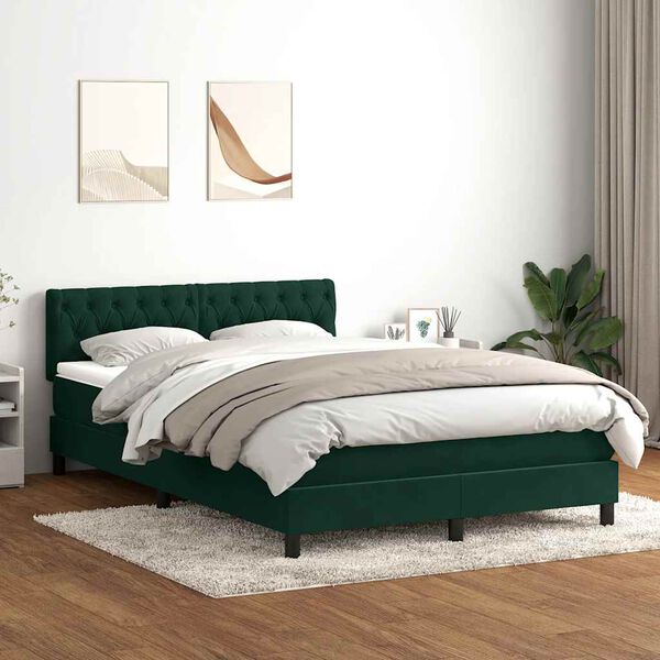 vidaXL Cama box spring c/ colch&atilde;o e LED 160x210 cm veludo verde escuro
