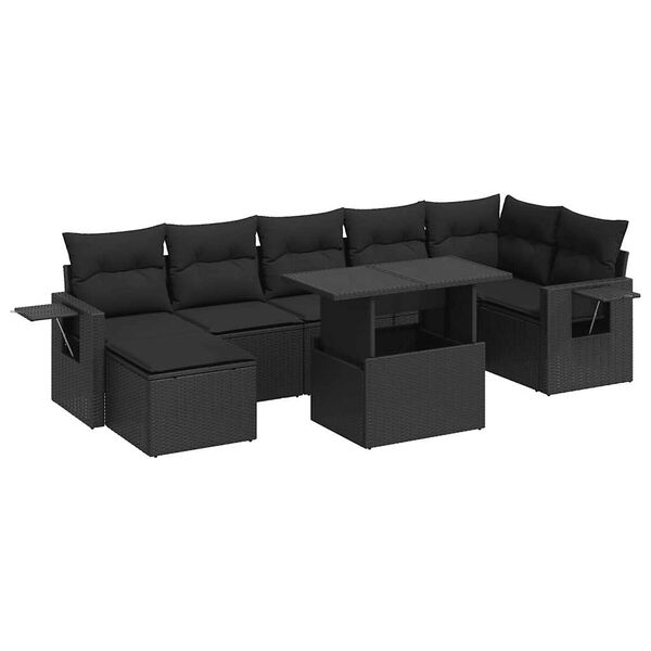 vidaXL 8 pcs conjunto sof&aacute;s de jardim com almofad&otilde;es vime PE preto