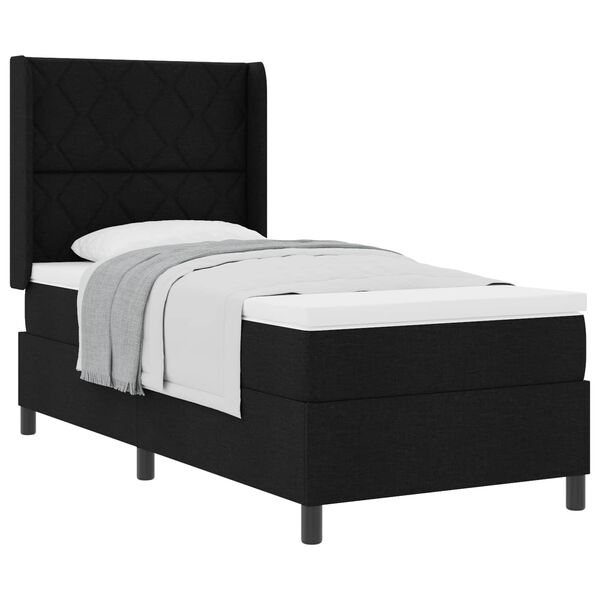 vidaXL Cama Box com colch&atilde;o com cabeceira Preto 90 x 200 cm tecido