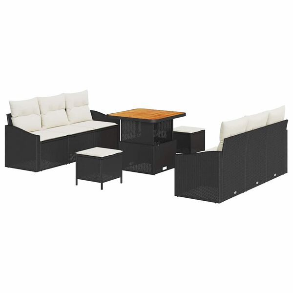 vidaXL Conjunto de Sofá de Jardim com almofada 9 pcs Preto e Creme
