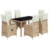 vidaXL 7 pcs conjunto de bistr&ocirc; para jardim c/ almofad&otilde;es vime PE bege
