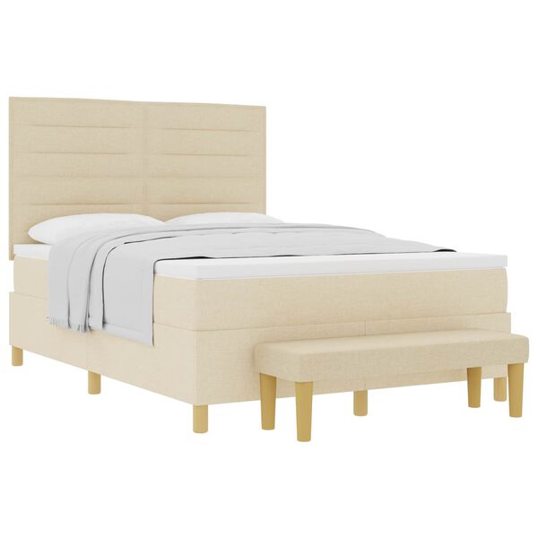vidaXL Cama Box com colch&atilde;o com cabeceira Creme 140 x 200 cm tecido
